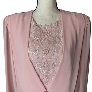 Vintage Sequin Beaded Formal Dress Suit Set Pink Special Occasion Size 16